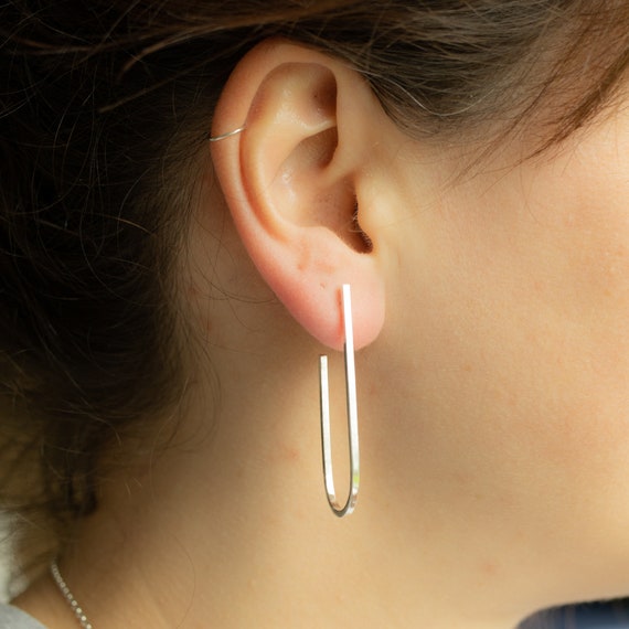 Contemporary earrings | Long hoop earrings, sterling silver hoop earrings, geometric earrings, minimalist earrings
