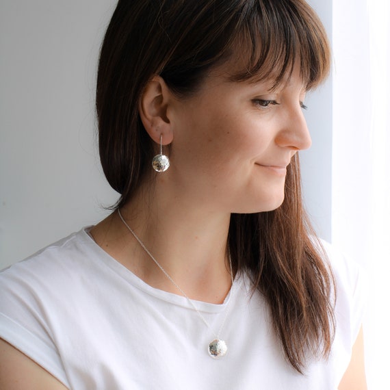 Sterling silver simple necklace for women | Hammered silver pendant, understated necklace, minimal necklace gift for women