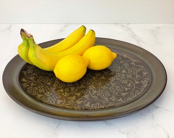 Vintage Franciscan Madeira Platter: 13" Mid-Century Brown & Green Ceramic Serving Plate
