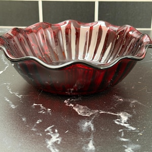 Vintage Anchor Hocking Royal Ruby Glass Bowl – Scalloped Edge Dish