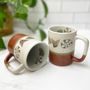 Vintage Otagiri Seashell Stoneware Mug Set of 2, Made in Japan, Nautical Gift