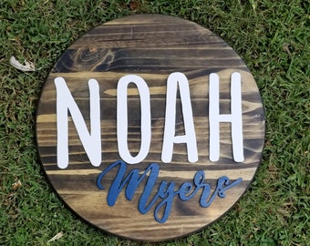 Round baby name nursery sign with 3D letters