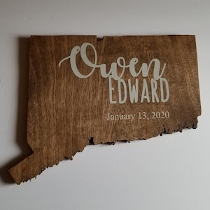 Connecticut Wood State Outline, Wooden State Sign, State Cutout, State sign, family name established sign, wedding guest book alternative