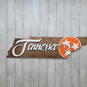 Tennessee wood cutout with Tennessee flag tristar