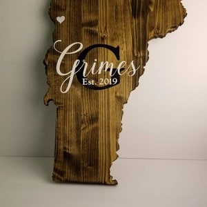 Vermont Wood State Outline, Wooden State Sign, State Cutout, State sign, family name established sign, wedding guest book alternative