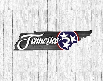 Tennessee state cutout with red white and blue tristar