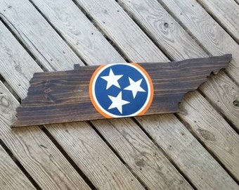 Handmade Tennessee Tristar Wood Sign - TN State Flag Cutout