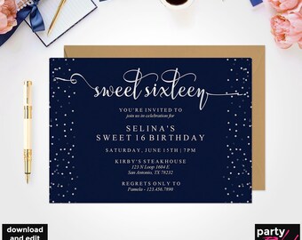 sweet sixteen invitation template gold birthday invitation etsy diy birthday invitation templates