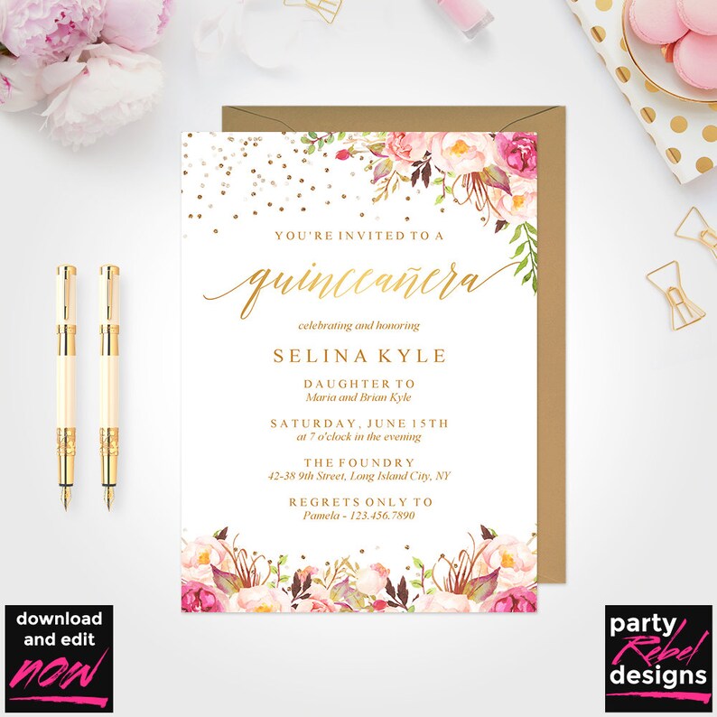 Quinceanera Invitation Template Mis Quince Printable Etsy
