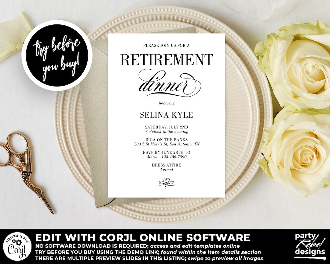 Retirement Dinner Invitation Printable Template, Appreciation Party