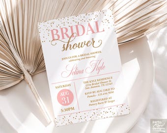 Blush & Gold Bridal Shower Invitation, Instant Download PDF, Editable Template, Gold Glitter Confetti Invitation, DIY Corjl Template, BRS48