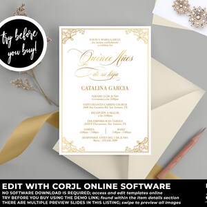 Quinceañera Invitation Instant Download, Mis Quince, Gold Quinceañera, Printable Quinceañera, Quince, 15 years old, DIY Quinceañera, QC93