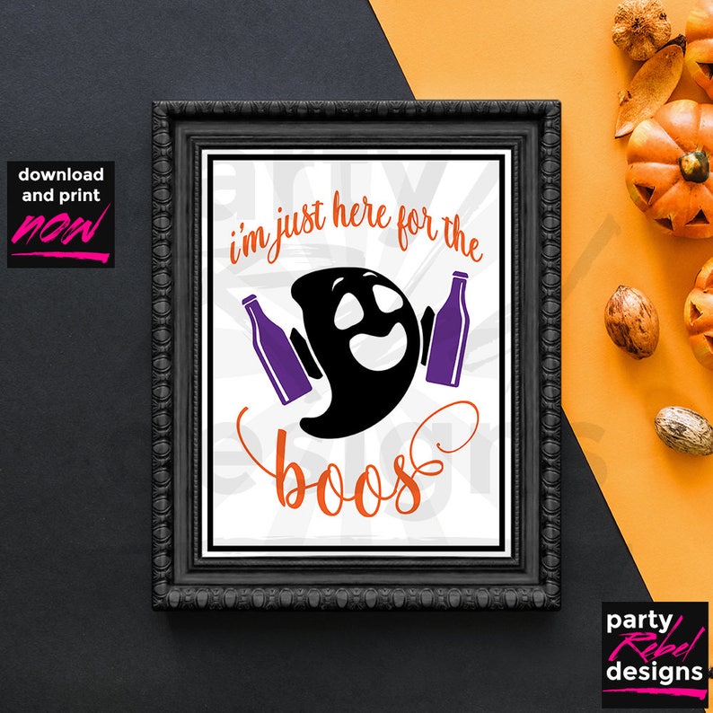 I'm Just Here For the Boos, Halloween Table Sign, Ghost, Boo, Wine Table Sign, Drinking Table Sign, Printable Table Sign, Black, TBS03 image 2