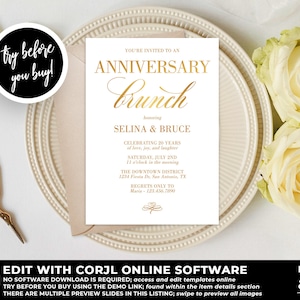 Anniversary Invitation Template, Happy Anniversary, Gold Anniversary Invitation, Anniversary Brunch Invitation, Corjl AV03