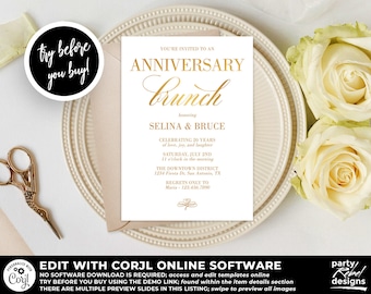 Anniversary Invitation Template, Happy Anniversary, Gold Anniversary Invitation, Anniversary Brunch Invitation, Corjl AV03