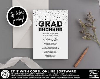 Graduation Party Invitation Template, Grad Party, High School Graduation Invitation, College Graduation Invitation, Corjl GD20