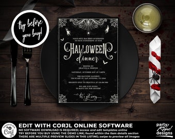 Halloween Party Invitation Template, Halloween Dinner Invitation, Halloween Template, Halloween Costume Party, Editable Halloween, HW11