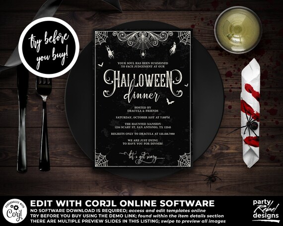 Halloween Party Invitation Template, Halloween Dinner Invitation, Halloween Template, Halloween Costume Party, Editable Halloween, HW11