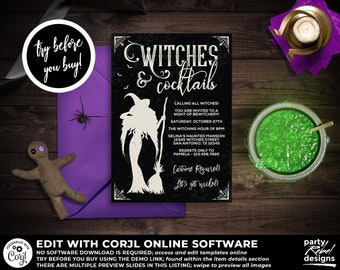Halloween Witch Party Invitation Printable, Cocktail Party Invitation, Witches and Cocktails, Halloween Costume Party, Witch Party, HW27