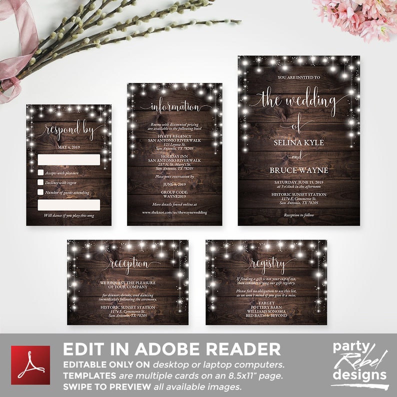 Rustic Wedding Invitation Instant Download Hanging Lights Etsy