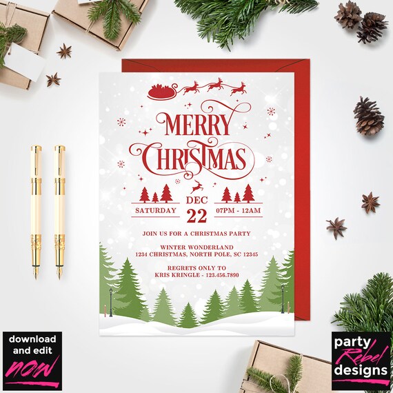 Christmas Party Invitation Printable Template Christmas Party | Etsy
