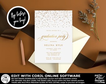 Graduation Party Invitation Template, Gold Graduation Invitation, Black and Gold Graduation Invitation, Corjl GD17
