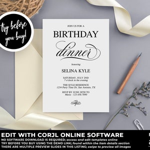 Birthday Dinner Party Invitation Instant Download, Birthday Dinner Template, Editable Birthday Invitation, Birthday Party Invitation, BD10