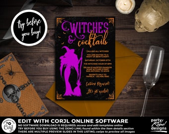 Halloween Witch Party Invitation Printable, Cocktail Party Invitation, Witches and Cocktails, Halloween Costume Party, Witch Party, HW27