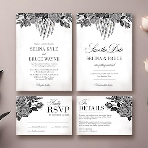 Gothic Wedding Invitation Suite Editable Instant Download Templates, Skeleton Hands Vintage Goth Death Save the Date Digital Download, WS16