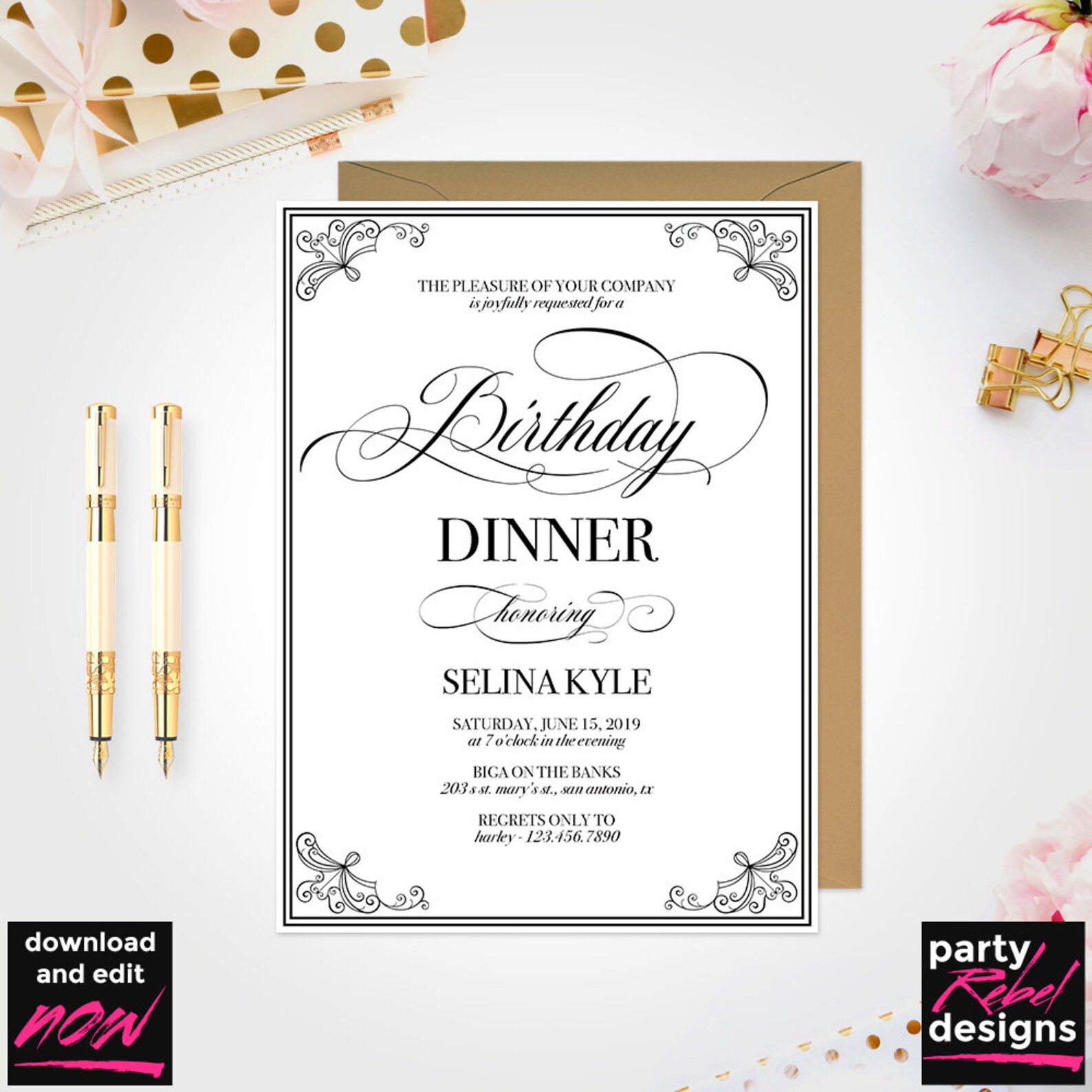 Birthday Dinner Invitation Birthday Party Invitation Instant | Etsy