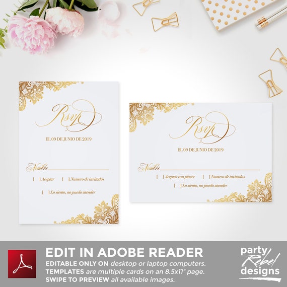 Gold Spanish RSVP Editable Template Quinceañera RSVP Card Etsy