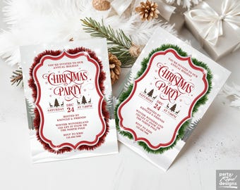 Holiday Christmas Party Invitation Printable, Seasonal Holiday Party Invitation, Work Company Christmas Party Invitation, DIY Corjl, CM01