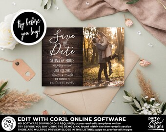 Rustic Save The Date Invitation Template, Photo Save The Date, Rustic Engagement Invitation, Country Save The Date, Farmhouse, Corjl STD03