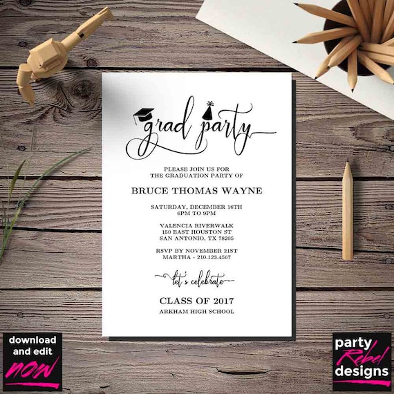 Printable Graduation Party Invitation Template Grad Party ...