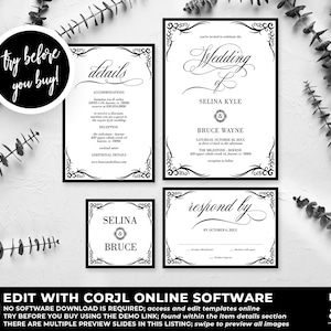 Vintage Gothic Wedding Invitations, Halloween Wedding, Goth Wedding, Black Wedding, Dark Wedding Invitation, Hallowedding, Gothic, WS37