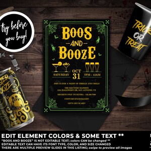 Halloween Party Invitation Printable, Boos and Booze, Halloween Invitation, Halloween Costume Party, Witch Party, DIY Halloween, HW14 image 2