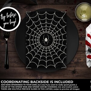 Puede incluir: Dise&ntilde;o de telara&ntilde;a en blanco y negro con una ara&ntilde;a en el centro. El dise&ntilde;o est&aacute; sobre un fondo negro y es perfecto para una fiesta de Halloween.