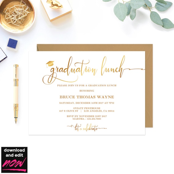 gold graduation lunch party invitation printable template grad party gold graduation lunch party template diy graduation party gd24 graduation lunch invitation