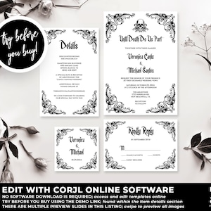Gothic Wedding Invitation, Halloween Wedding, Rustic Wedding, Til Death Do Us Part, Hallowedding, Editable Wedding Template, Vintage, WS10