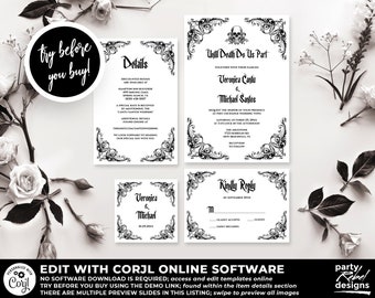 Gothic Wedding Invitation, Halloween Wedding, Rustic Wedding, Til Death Do Us Part, Hallowedding, Editable Wedding Template, Vintage, WS10