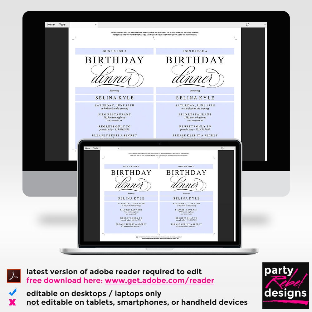 Birthday Dinner Party Invitation Instant Download Birthday | Etsy