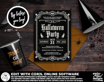 Halloween Party Invitation Printable, Halloween Invitation, Halloween Template, Halloween Costume Party, Editable, Witch Party, HW30