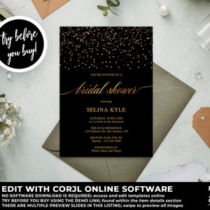 Bridal Shower Invitation Instant Download, Gold Bridal Shower Invitation Template, Elegant Bridal Shower Invitation, Gold, Glitter, BRS05