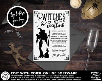 Halloween Witch Party Invitation Printable, Cocktail Party Invitations, Witches and Cocktails, Halloween Costume Party, Witch Party, HW27