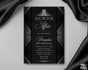 All Black Affair Birthday Party Invitation - Editable Template, Elegant Classy All Black Dinner Invitation - Instant Download, Corjl BD121