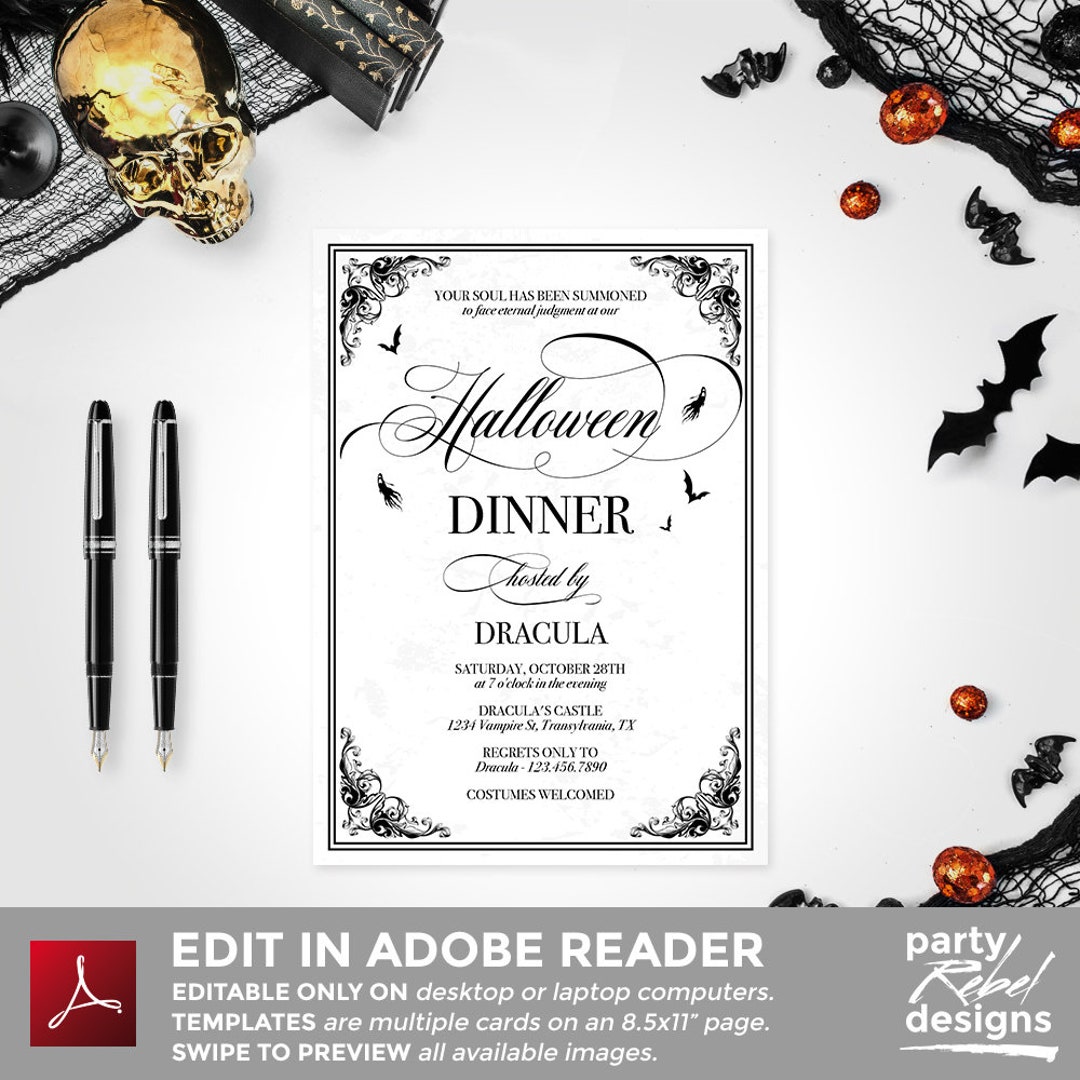 Halloween Dinner Party Invitation Instant Download Template Etsy