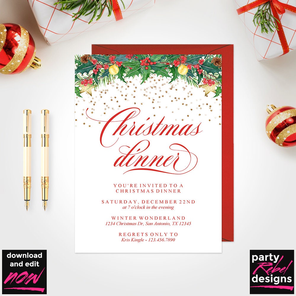 Christmas Dinner Invitation Printable Template Christmas Etsy