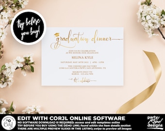 Gold Graduation Dinner Party Invitation Printable Template, Grad Party, Gold Graduation Dinner, Party Template, DIY Graduation Party, GD09