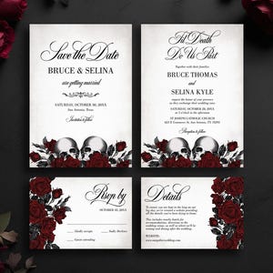 Gothic Wedding Invitation Suite Editable Instant Download Templates, Moody Macabre Vintage Goth Death Save the Date Halloween Wedding, WS02