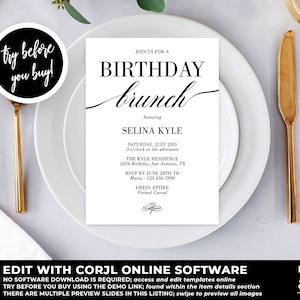 Birthday Brunch Invitation Instant Download, Classy Birthday Brunch Invitation, Holiday Brunch, Retirement Brunch, Company Brunch, BD11